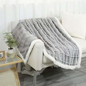 3D Jacquard Striped Design <b>Grey</b> Flannel Sherpa Fleece Blanket for Home Fuzzy Soft Cozy Thick Warm Customized Throw Blanket - Product Image 3