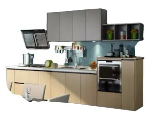 Madera moderno gabinete de cocina de acero inoxidable