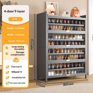 Meuble à chaussures moderne en acier pour la maison, anti-poussière, ventilé et désodorisant, pour entrée, couloir, rangement mural intégré - Product Image 6
