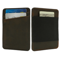 Dompet Kartu Minimalis Kulit Asli dengan Logo Kustom, Tali Elastis Kompak untuk Uang, Tempat Kartu di Saku Depan