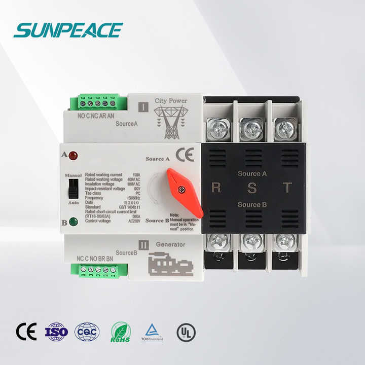2P 63A Mini Automatic Transfer Switch Din Rail Type Dual Power ...