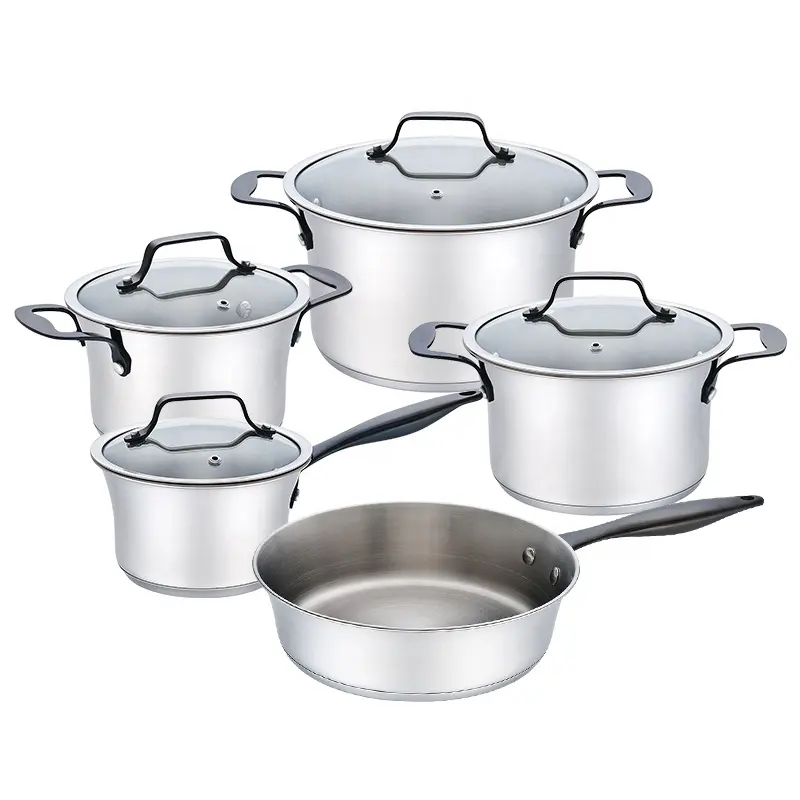 Wholesale Kitchen 9 Pieces Special Tulip Shape Stainless Steel Cooking Pot Cookware Set With PVD Coating Handle And Knob