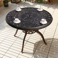 Table de salle à manger de jardin en aluminium coulé bronze classique, ronde, pour l'extérieur, antirouille, pour balcon, cour, jardin