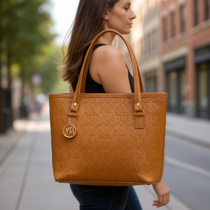 Sac fourre-tout pour femme Fana M3812 en cuir camel avec logo embossé, mode toutes saisons - Product Image 2