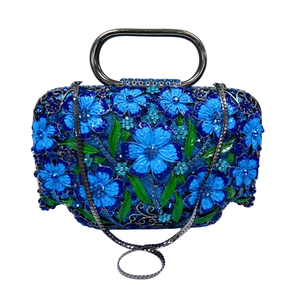 Glossy Enameled Floral Women Evening Bag Shimmering Crystal Clutch <b>Purse</b> Top Handle Clutch Bags with Detachable Chain - Product Image 4