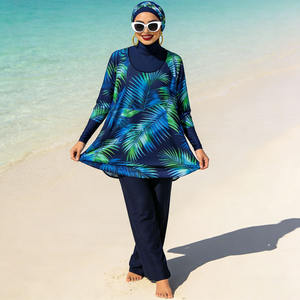 Traje de baño musulmán Burkini de talla grande, conjunto de 3 piezas, manga larga, con hiyab, para mujer, para playa y piscina - Product Image 2