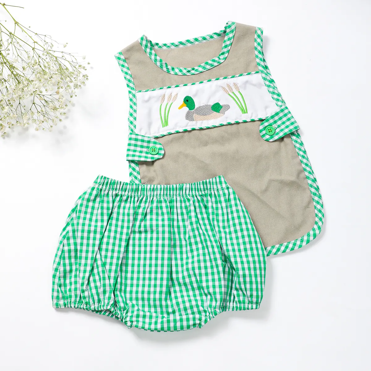 Puresun新着子供服夏のツーピースセットハンティングダック刺Embroidery男の子服セット