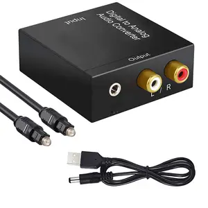Amplificador convertidor de Audio Digital a analógico, decodificador de señal Coaxial de fibra óptica a adaptador de Audio estéreo analógico, Audio R/L, 3,5mm