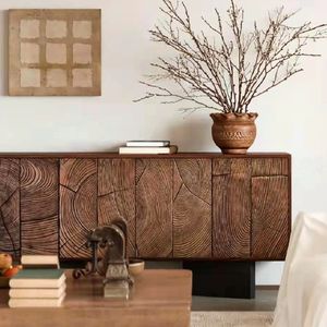AmericanCuster, Aparador de madera de roble macizo de diseño moderno, muebles rústicos Retro para el hogar, comedor, sala de estar, hoteles - Product Image 2