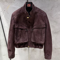 Veste de luxe de haute qualité en cuir véritable pour femme, veste bomber courte en daim