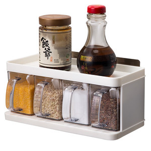 Wall Mount Spice Rack Plastic Kitchen Spice Storage Box Bottle Jars Transparent Salt Pepper Cumin Power Container Seasoning Box