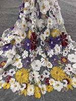 Nueva Tela de Organza con Bordado de Flores en 3D, Colorida y Vibrante, con Diseño de Puntos y Rayas, Tejida y Elástica, para Vestidos de Niña