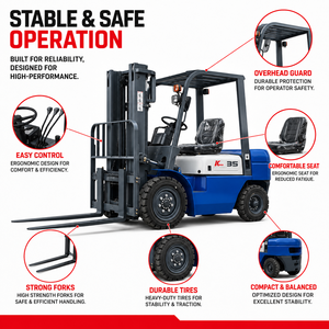Chariot élévateur diesel KCCL, capacité de 3 tonnes, mât à trois étages, pneus pneumatiques, commande assise, utilisation sur chaussée extérieure - Product Image 4