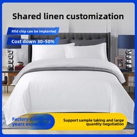 Parures de lit quatre pièces blanches personnalisables en fibres synthétiques pour hôtels, fabriquées en usine, en location partagée, avec frais de livraison réduits