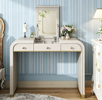 Bureau de toilette classique en bois avec miroir rabattable, coiffeuse 3-en-1, coiffeuse avec 2 tiroirs et espace de rangement