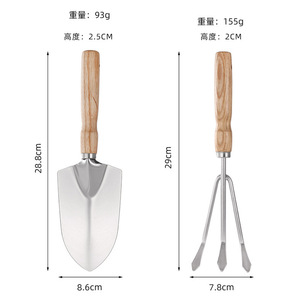 BuyTuy Ensemble d'outils de jardinage, pelle et râteau en acier inoxydable, manche en bois, résistant à la rouille, pour l'aménagement paysager et la plantation - Product Image 3