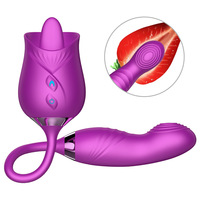 Échantillon Gratuit : Jouet Sexuel Vaginal en Forme de Rose avec Dildo et Langue, Stimulateur Clitoridien à Succion, Vibrateur Rose pour Clitoris