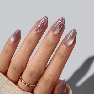 Uñas Postizas de Gel Suave con Efecto Ojo de Gato, Uñas Artificiales de Lujo, Uñas Postizas Cortas en Forma de Almendra, Uñas de Gel X Premium con Pegamento - Product Image 1