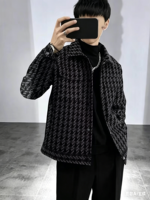 Manteau à carreaux pour homme, printemps et automne, style tendance haut de gamme, coupe ajustée, veste à revers pour homme