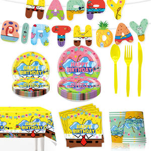Assiettes jetables en plastique écologiques jaunes, serviettes en papier, ensemble de décoration pour fête d'<span class=keywords><strong>anniversaire</strong></span> ou de remise de diplôme pour enfants - Product Image 2