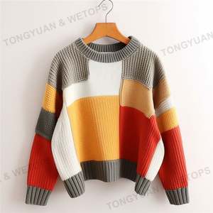 <span class=keywords><strong>Pull</strong></span> court à rayures pour <span class=keywords><strong>femme</strong></span>, vêtement de grande taille, <span class=keywords><strong>Pull</strong></span>-<span class=keywords><strong>Over</strong></span> tricoté avec blocs de couleurs, collection automne et hiver - Product Image 4