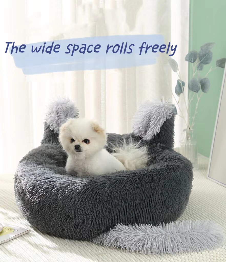 Cute Pretty Rabbit Ears Heating Winter Pet Calming Beds Sofa Wear Resisting