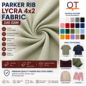 ผ้า Parker Rib Lycra 4x2 ความหนา 240 GSM สีเขียว ผ้าถักแบบริบเนื้อเจอร์ซีย์ ขนาด 58/60 นิ้ว ผ้ายืดผสมคอตตอน สำหรับเสื้อผ้าสตรีและเสื้อสเวตเชิ้ต - Product Image 2