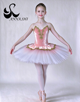 Robe de tutu de ballet professionnelle, corsage en velours rose, jupe en tulle, décorations en dentelle dorée, costume de performance de ballet pour compétition sur scène