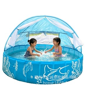 Piscina infantil con parasol de 120 cm, plegable, juguete acuático para exteriores con carpa para niños - Product Image 5