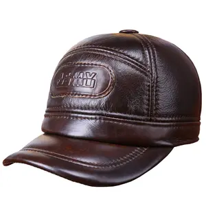 H610 Männliche Rindsleder Mütze Ohren schützer Hut Erwachsene Outdoor Gehörschutz Hüte Männer Echte Leder Hüte Baseball Cap