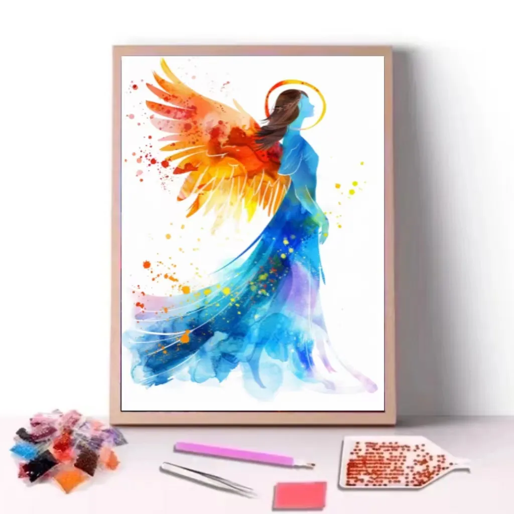 COOLEVE Pintura Diamante Quadrado Personalizado DIY Um Anjo com Asas Pó de Fada Estilo Americano para Decoração de Casa