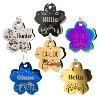 Plaque d'identification pour chien en acier inoxydable coloré, inaltérable, avec lettrage et image personnalisés, forme sur mesure, pendentif pour collier de chien