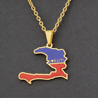 Collier pendentif carte d'Haïti plaqué or 18 carats pour hommes et femmes, vente en gros