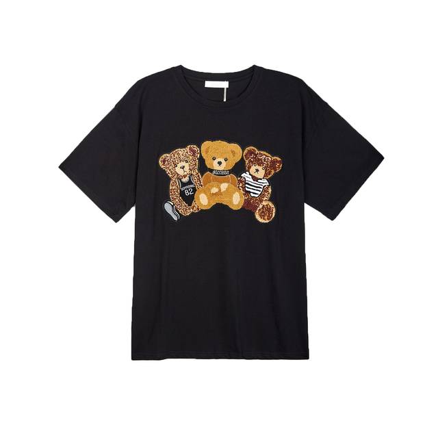 Women's Short Sleeve Round Neck T-Shirt Customized Graphic T Shirt  Bear Pattern Black Casual 100% Cotton T-shirt