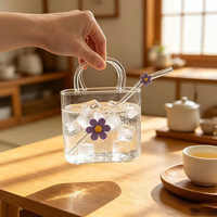 Vaso de Vidrio de Borosilicato Alto en Forma de Bolso, 750 ml, Reutilizable, Apto para Alimentos, Lavable en Lavavajillas, Apto para Microondas, Bonito y Decorativo para Jugos de Frutas