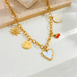 Fashion Pendant Necklace Zinc Alloy Heart Bow Cherry Flower Charm Party Jewelry - Product Image 3