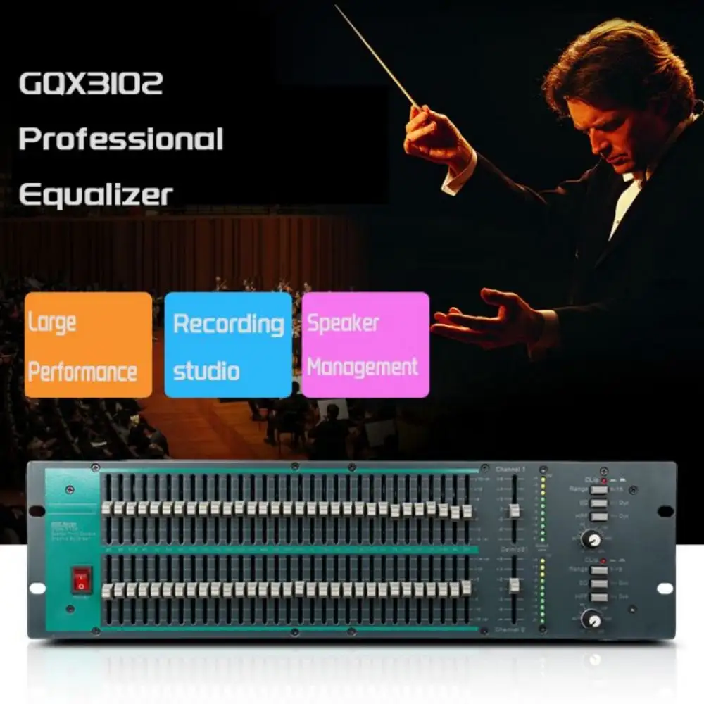 GQX3102 Ecualizador profesional Ecualizador Audio Pour Particuliers Audio Gráfico Ecualizador Audio Min