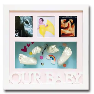 Moldura de mão e impressão de pé do bebê, kit de moldagem 3d de patinhas, argila e moldura de bebê
