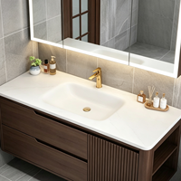 Ensembles de meubles-lavabos de salle de bain en bois de luxe avec vasque intégrée et meuble sous-vasque pour projets hôteliers, usine OEM ODM