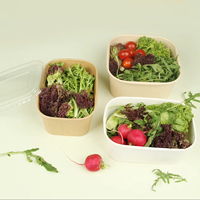 Bol à salade rectangulaire en papier kraft personnalisé, avec couvercle plat isolé à bord renforcé, jetable et de qualité supérieure, pour emporter les aliments