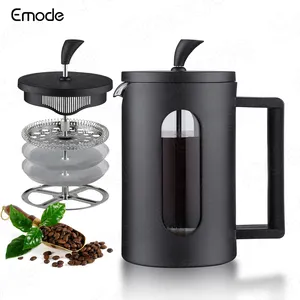 Emode-cafetera con filtro de acero inoxidable, sistema de prensa francesa, máquina de café negra, cafetera con émbolo