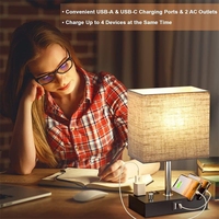 Lampe de table LED moderne USB Type C Ins, lumière chaude et confortable, interrupteur à bouton, 2 prises de courant, protection des yeux, corps en fer pour chambre à coucher, tête de lit, bureau