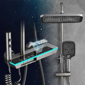 LED dijital atmosfer duş seti banyo sıcak soğuk termostatik mikser duş sistemi küvet duvara montaj SPA yağmur banyo musluğu