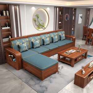 Mới Trung Quốc rắn gỗ SOFA PHÒNG KHÁCH thiết lập sự kết hợp của ba người phong cách căn hộ lớn lưu trữ cao su gỗ đồ nội thất - Product Image 6