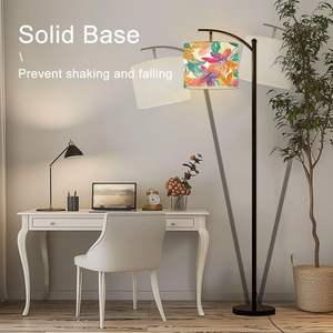 Lámpara de pie de arco con estampado floral de verano personalizado, luz de pie de metal E27, base LED, pantalla de lino, interruptor de pie, decoración del hogar, MOQ 1 - Product Image 4
