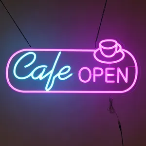 12*27Inch Custom Neon Cafe Open Led Neon Sign Hanging on Led Store Indoor Board