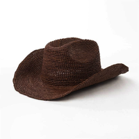 Vente en gros Chapeau de cowboy décontracté au crochet en raphia pour les voyages en plein air Chapeau de cowgirl jazz Fedora personnalisé
