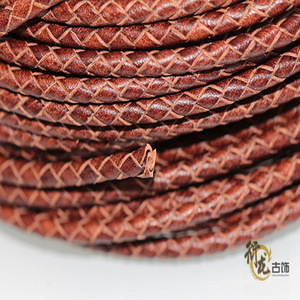 Vintage Distressed Woven Cowhide Cord Round Boho Style For Handmade Necklaces <b>Bracelets</b> - Product Image 3