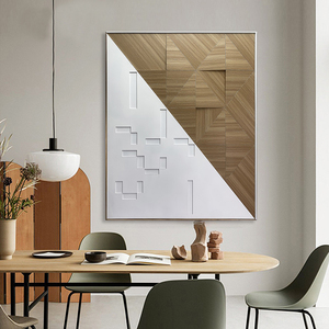 Décoration de la maison encadrée géométrique mixte art abstrait Relife 3D peinture mur bois sculpté Art suspendu - Product Image 6