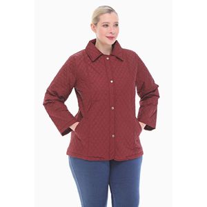 Chaqueta Acolchada Vetre Color Borgoña con Cuello Polo y Botones al Frente para Mujer, Otoño, 75 cm, Tallas 40-60, Resistente al Agua, Forro de Satén - Product Image 1